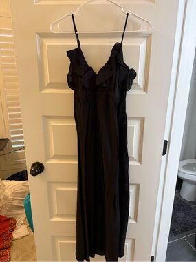 H&M Black Ruffle-Trim Maxi Dress